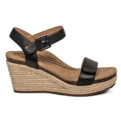 AETREX Sydney Espadrille Quarter Strap - Black Leather