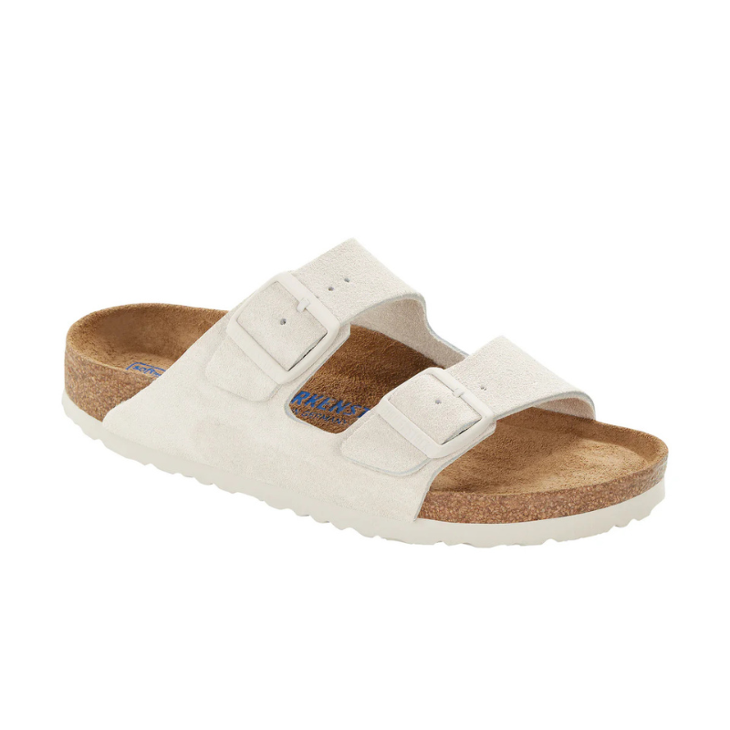 BIRKENSTOCK Arizona Suede Leather Soft Footbed Narrow - Antique White