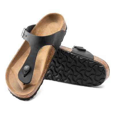 BIRKENSTOCK  Gizeh Natural Oiled Leather Regular - Black