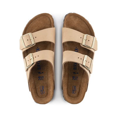 BIRKENSTOCK Arizona Nubuck Leather Soft Foot Bed Narrow - Sandcastle
