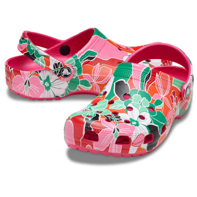 CROCS Classic Woodcut Floral Clog Kids  - Dragon Fruit